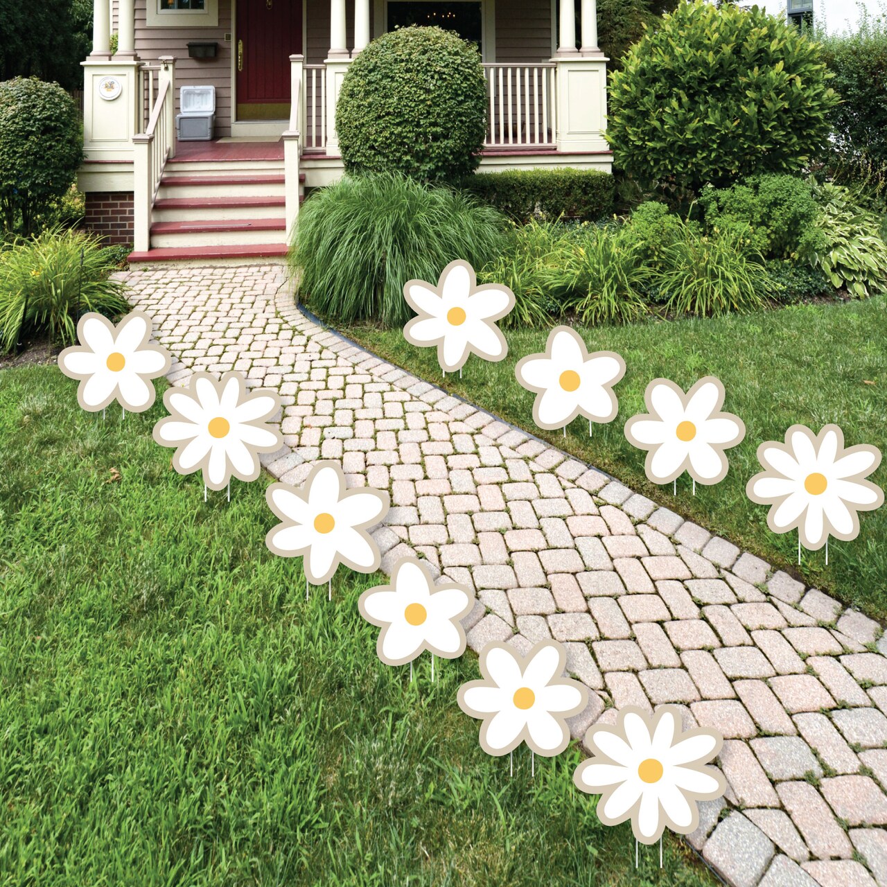 Big Dot of Happiness Tan Daisy Flowers - Lawn Decorations - Outdoor Floral Party Yard Decorations - 10 Piece